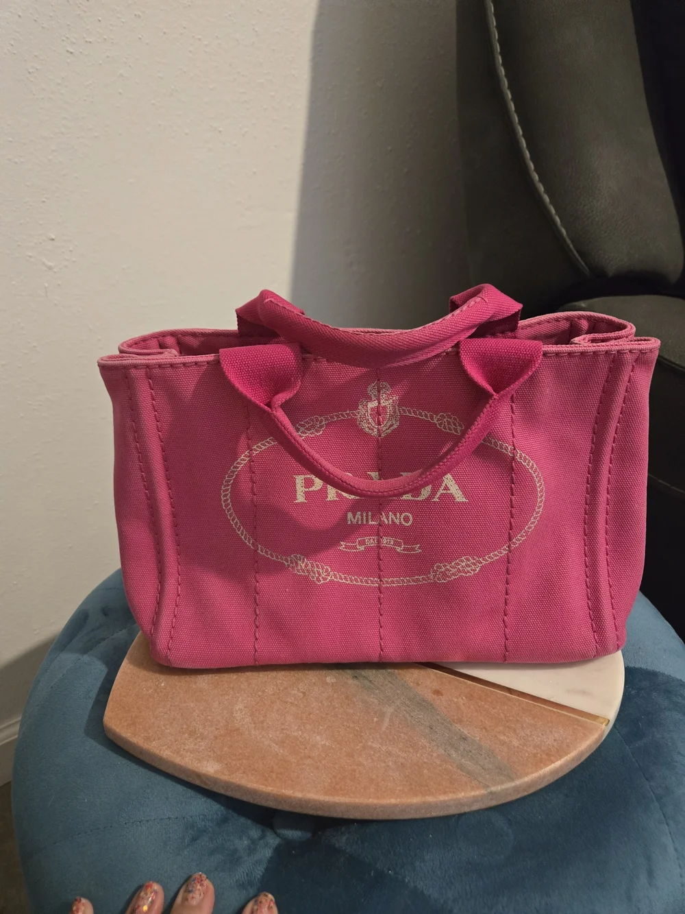 Prada Canapa Small Canvas Logo Tote Bag in pink